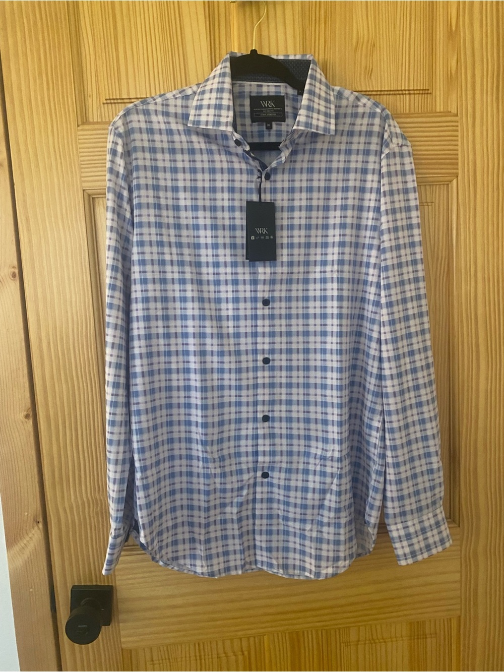 WRK Blue Plaid Men's Button-Up Shirt size 16